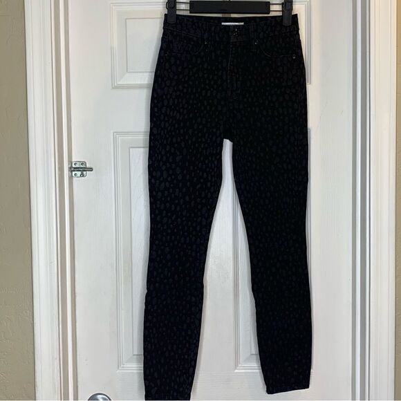 Good American Good Legs Crop Skinny Jeans Black Tonal Leopard Print Size 24 - Picture 4 of 10